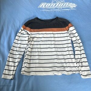 Women’s Black and White Striped Long Sleeve Tee